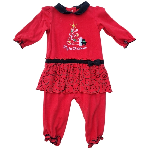 Okie Dokie Jumpsuit Skirted Red 1st Christmas Baby Girls 12 Months - Picture 1 of 3